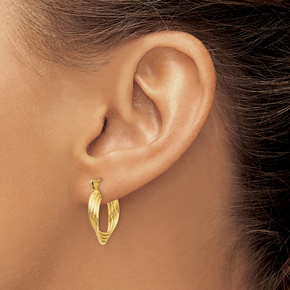 14k Yellow Gold Polished Circles Hoop Earrings Gift for Women