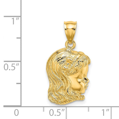 14k Yellow Gold Girl Head Charm Pendant for Women