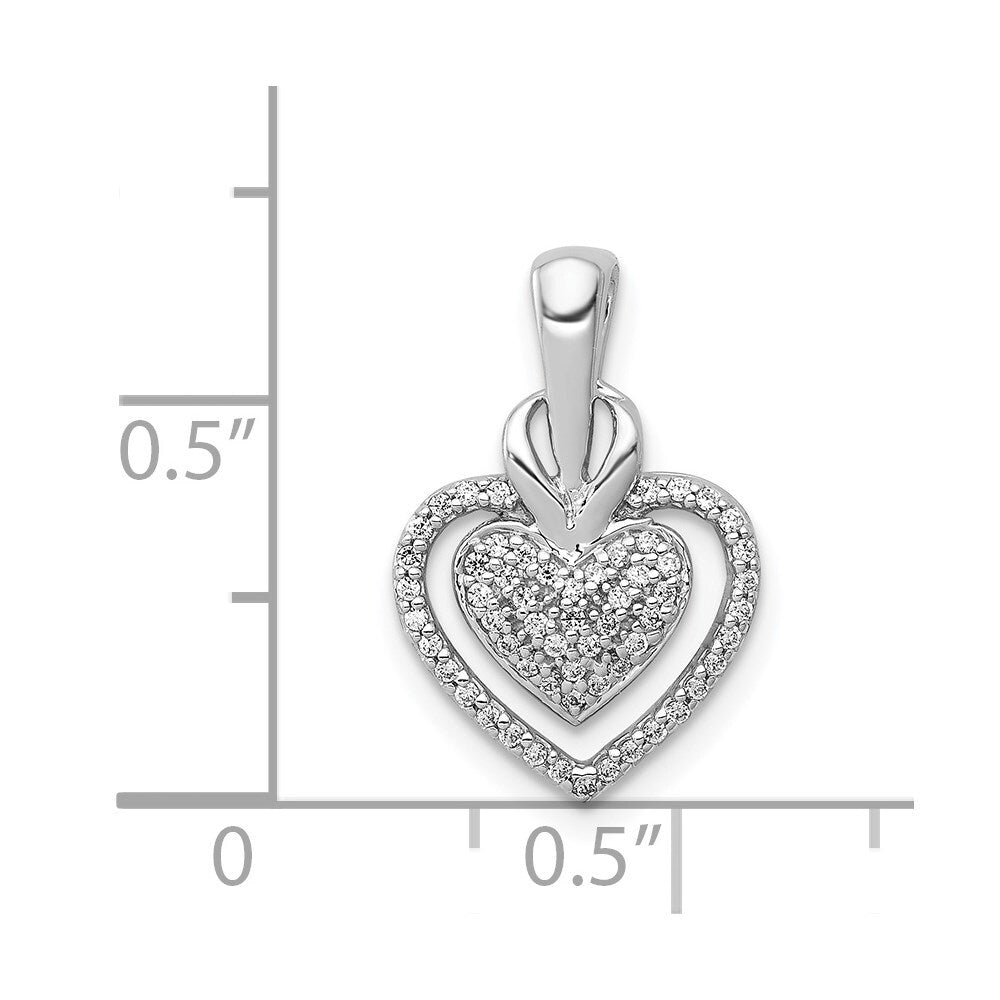 14k White Gold 1/5ct. Diamond Fancy Double Heart Chain Slide Pendant for Women