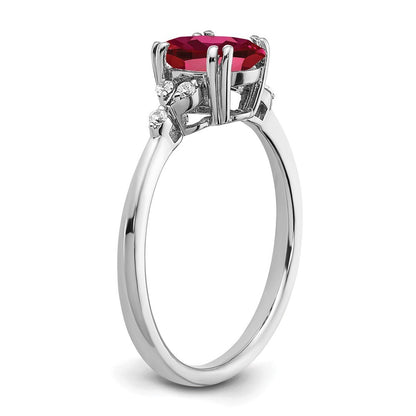 Sterling Silver Rhodium-plated Created Ruby and Diamond Ring Size 8