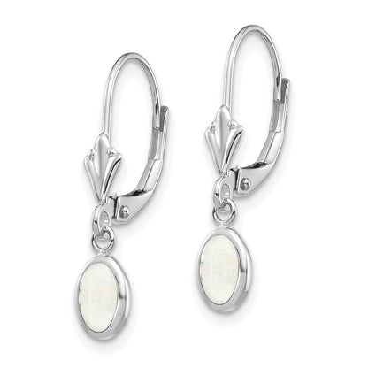 14k White Gold 6x4 Oval Bezel Opal Drop Dangle Earrings