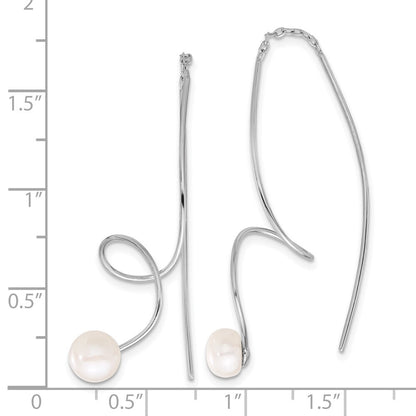 Sterling Silver 6-7mm White Button Cultured Pearl Twisted Threader Earrings