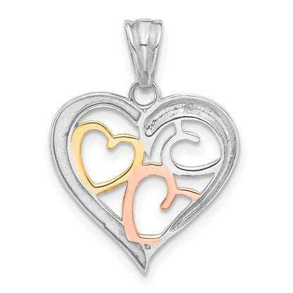 14k Tri-Color Gold Tri-color Diamond-cut Hearts Pendant for Women