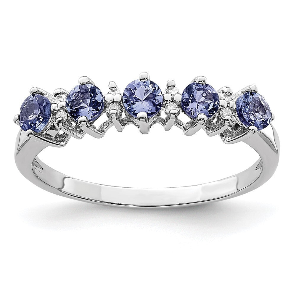 Sterling Silver Rhodium Tanzanite & Diamond Ring Size 8