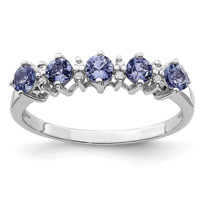Sterling Silver Rhodium Tanzanite & Diamond Ring Size 8