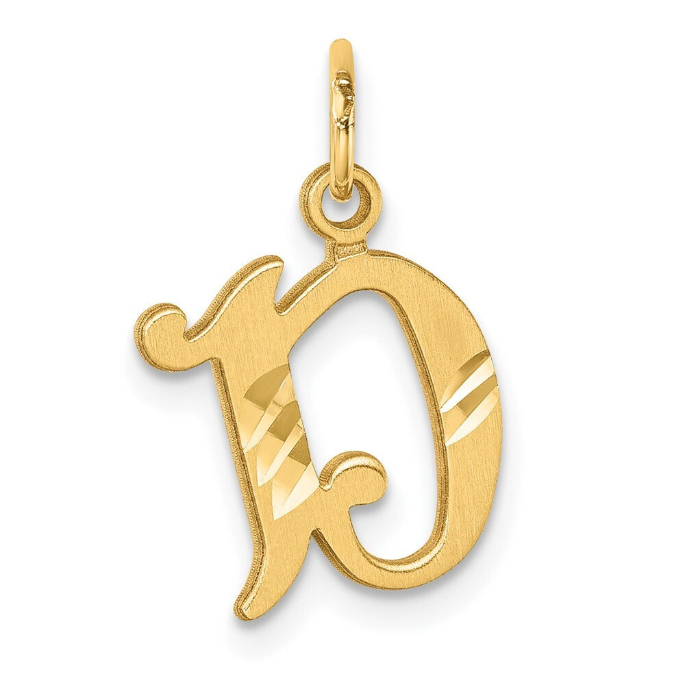 14k Yellow Gold Diamond-cut Letter E Initial Charm Pendant for Women