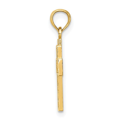 14k Yellow Gold Cut-Out Heart Design Cross Charm