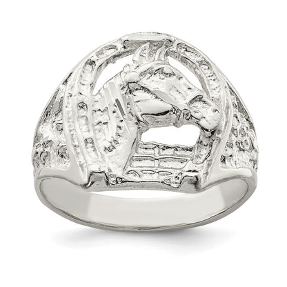 Sterling Silver Horseshoe with Horse Head Ring Size 11
