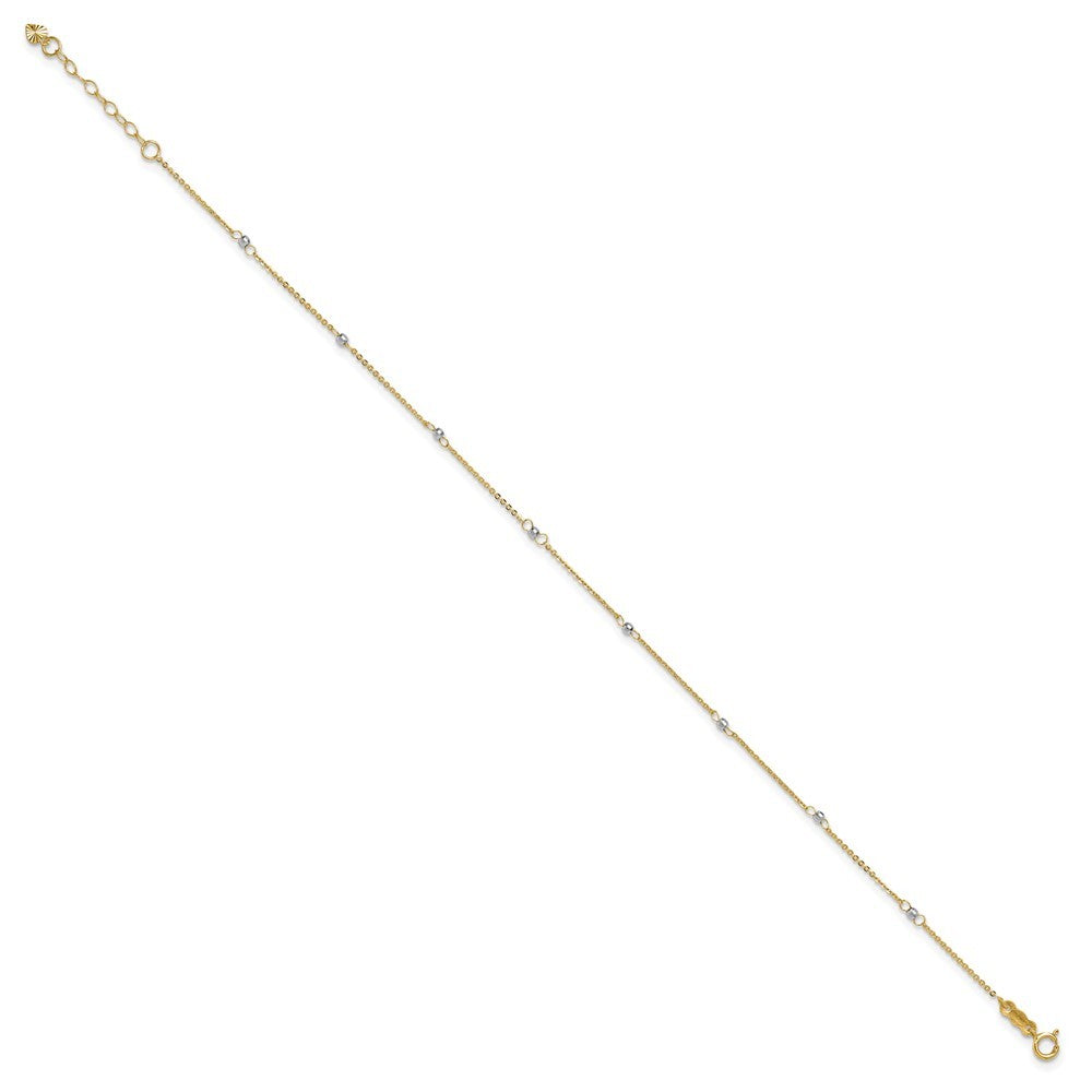 14k Two-tone Cable Chain Mirror Beads 8-Station 10" Anklet
