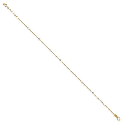 14k Two-tone Cable Chain Mirror Beads 8-Station 10" Anklet
