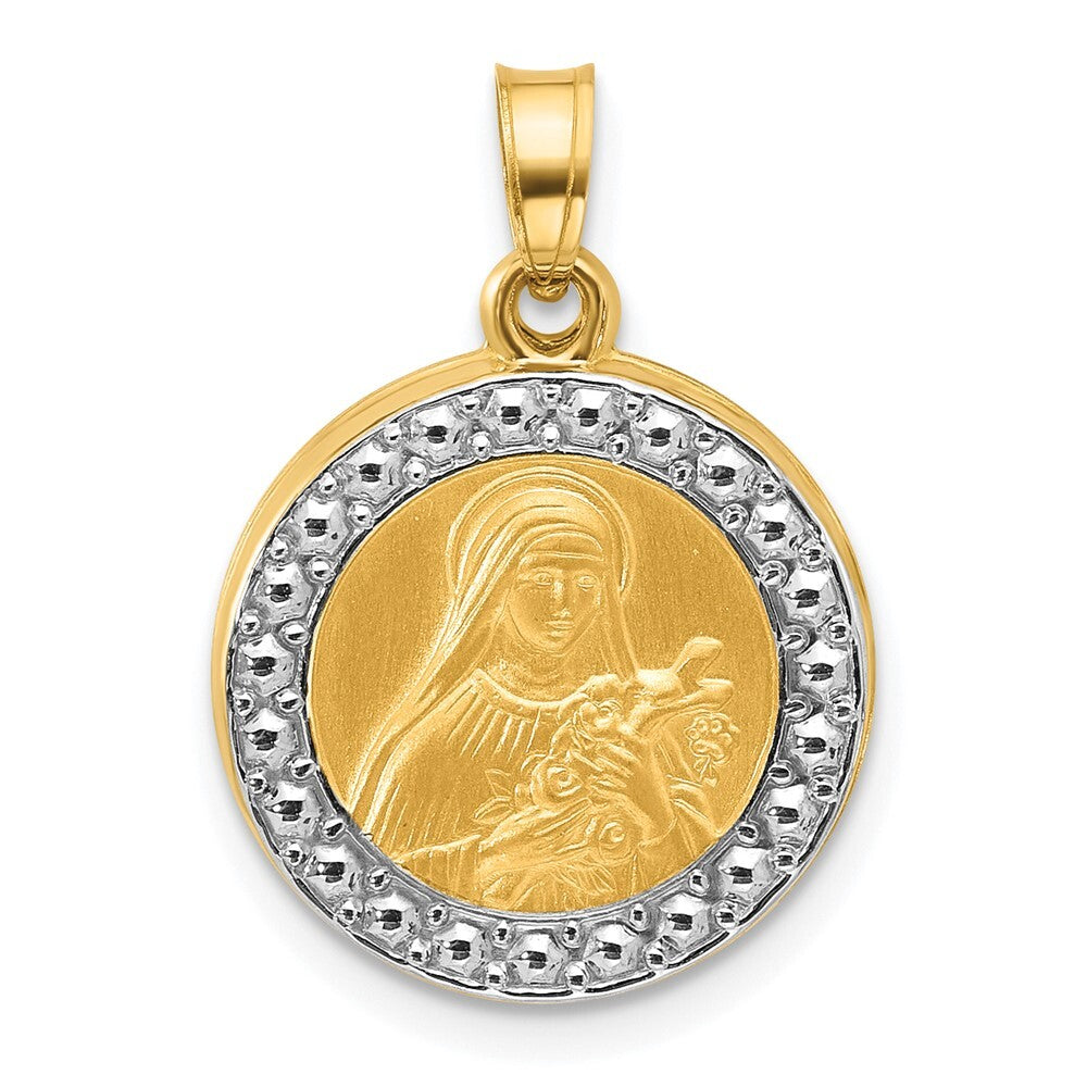 14k Yellow Gold with Rhodium Hollow St. Theresa Pendant for Women