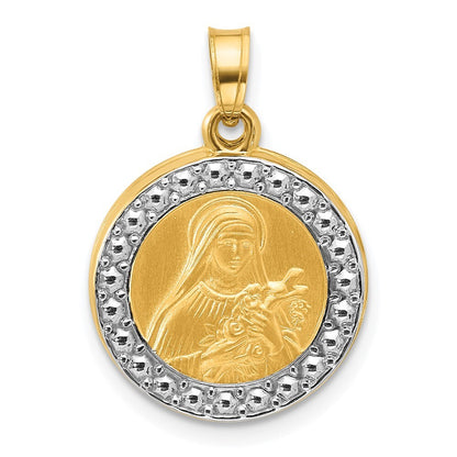 14k Yellow Gold with Rhodium Hollow St. Theresa Pendant for Women