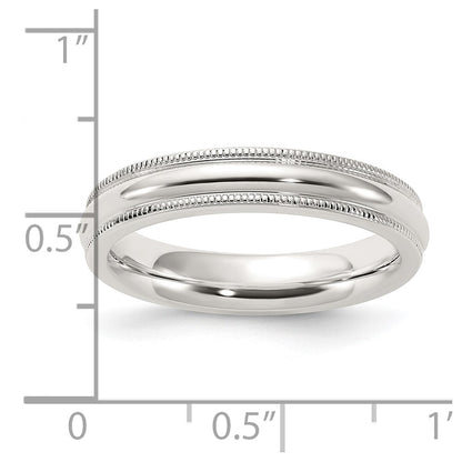 Sterling Silver 4mm Comfort Fit Half Round Milgrain Size 10 Band