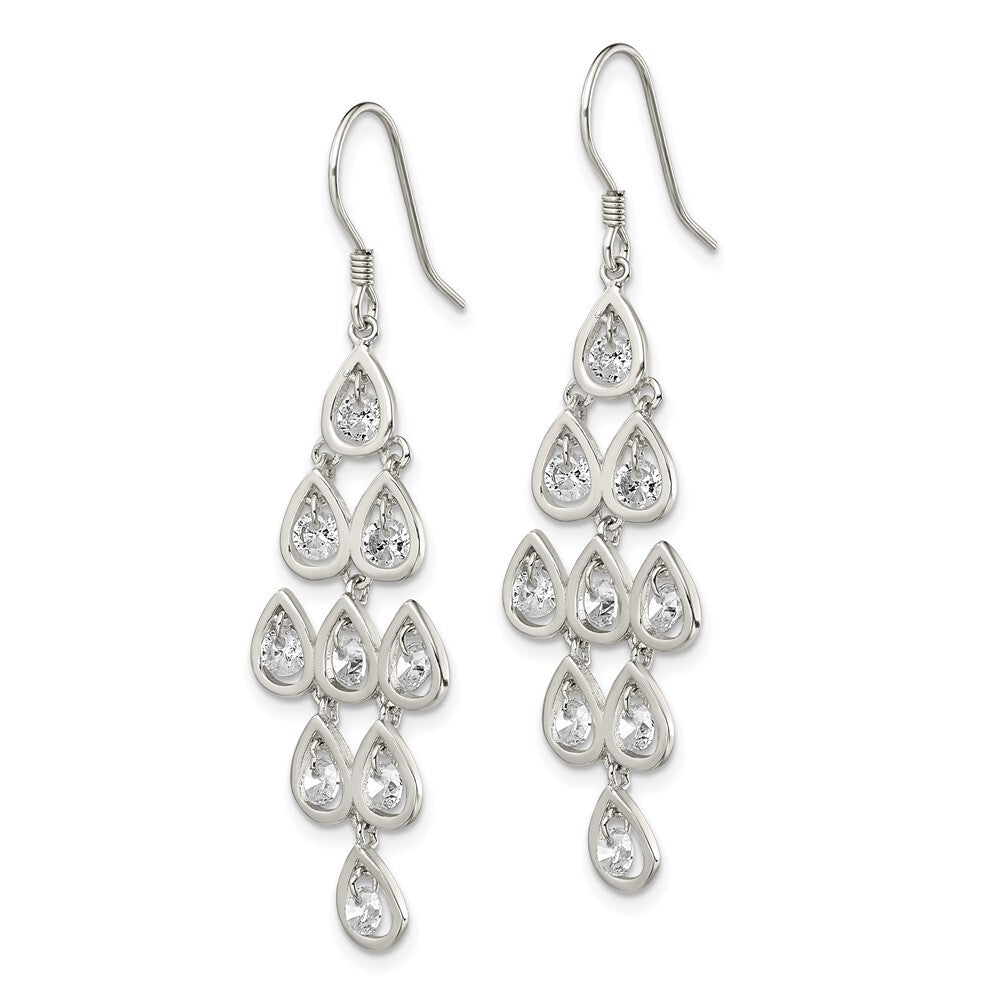Sterling Silver Polished Fancy Pear Cubic Zirconia Ch&elier Dangle Earrings
