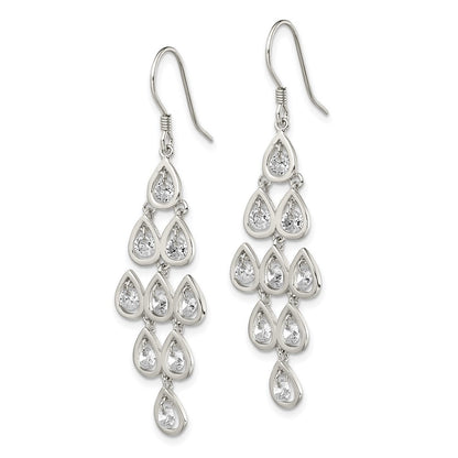 Sterling Silver Polished Fancy Pear Cubic Zirconia Ch&elier Dangle Earrings