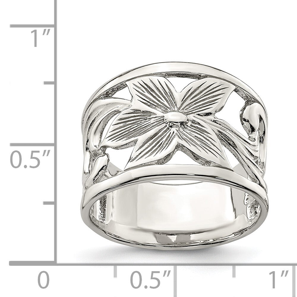 Sterling Silver Rhodium-plated Flower Ring Size 7