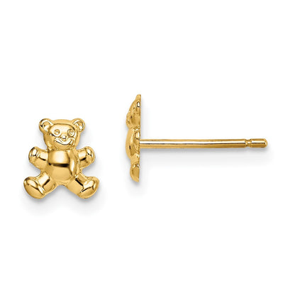 14k Yellow Gold Teddy Bear Stud Earrings Gift for Women