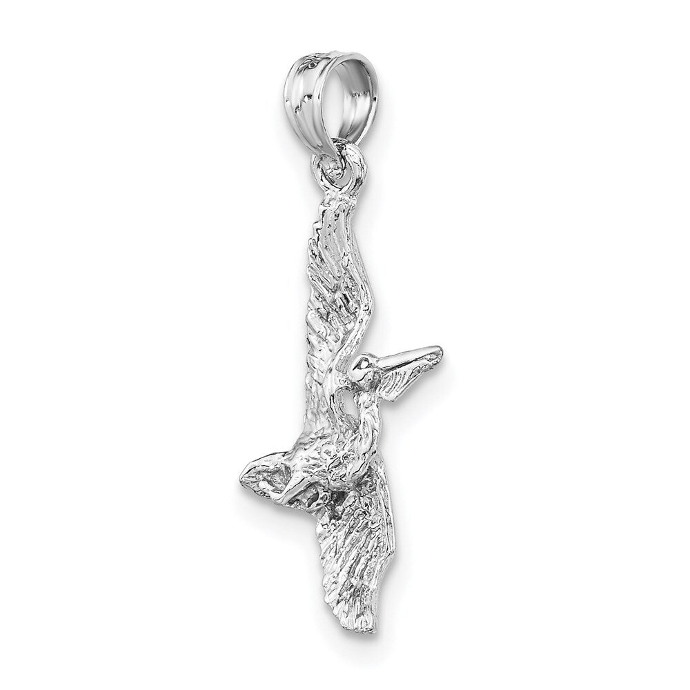14k White Gold 3-D Pelican Flying Charm Pendant for Women