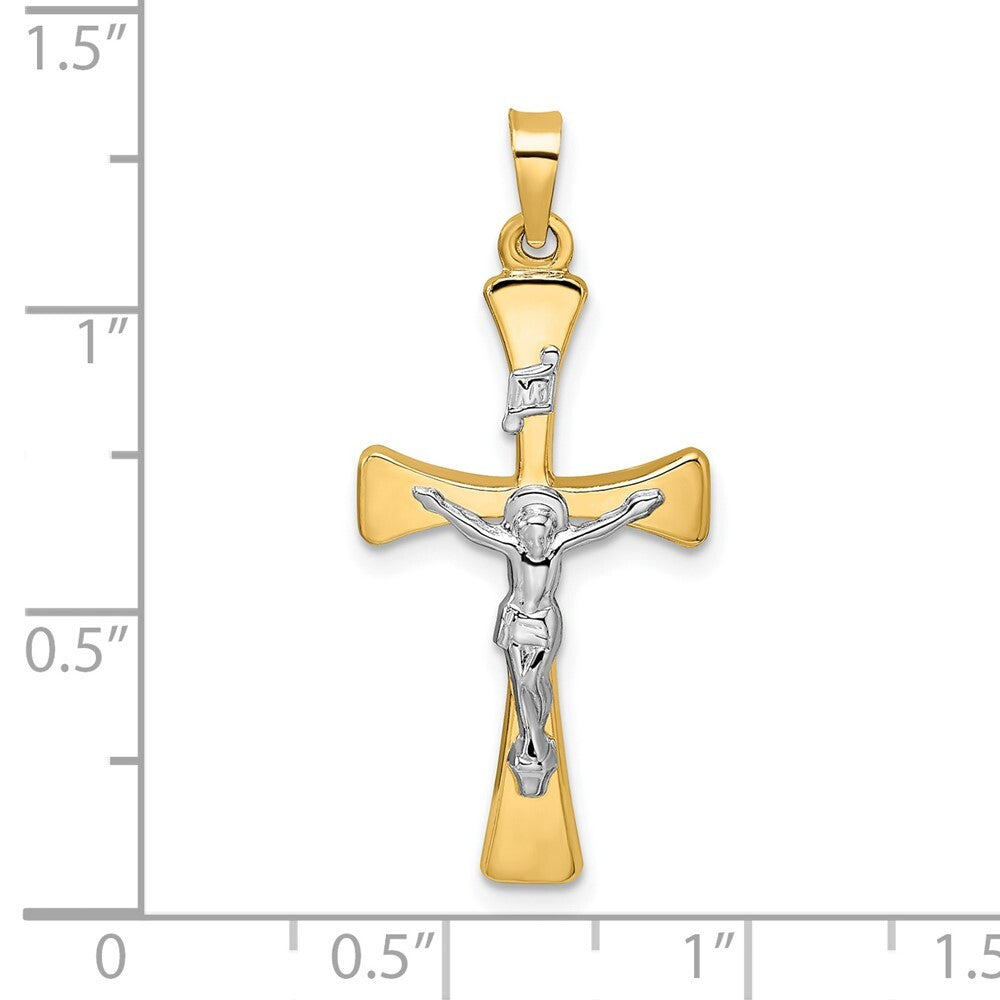 14k Two-tone Gold Polished Hollow INRI Crucifix Cross Pendant for Women