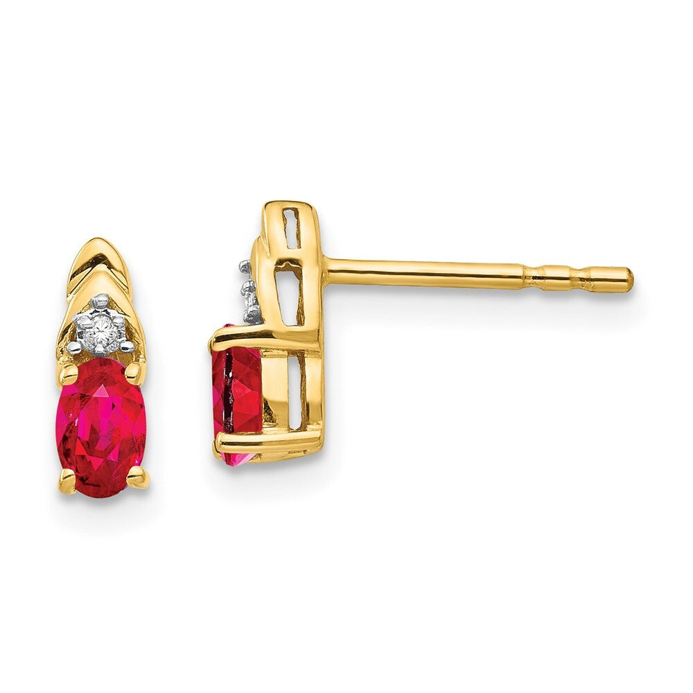 14k Yellow Gold Ruby and Diamond Stud Earrings Gift for Women