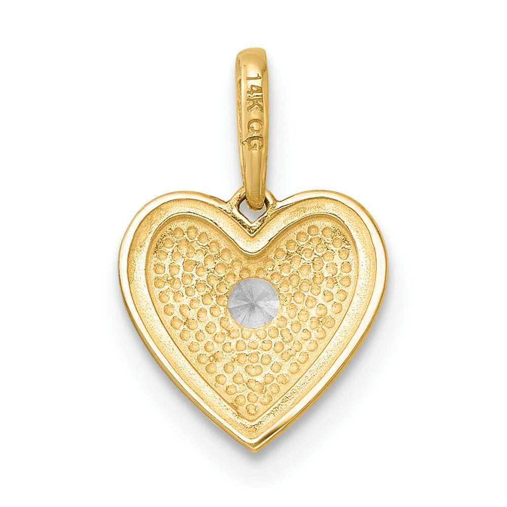 14k Yellow Gold Polished and Textured CZ Floral Heart Charm / Pendant