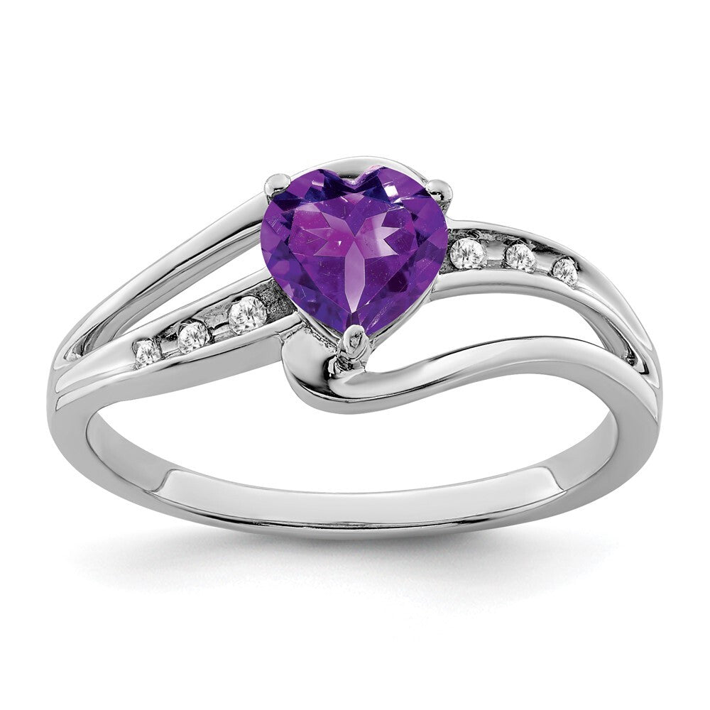 Sterling Silver Rhodium-plated Amethyst and Diamond Ring Size 7