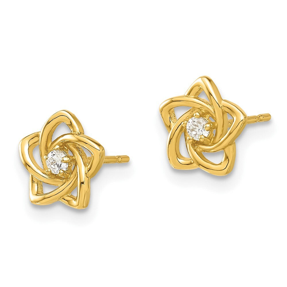 14k Yellow Gold Polished Cubic Zirconia Flower Stud Earrings Gift for Women