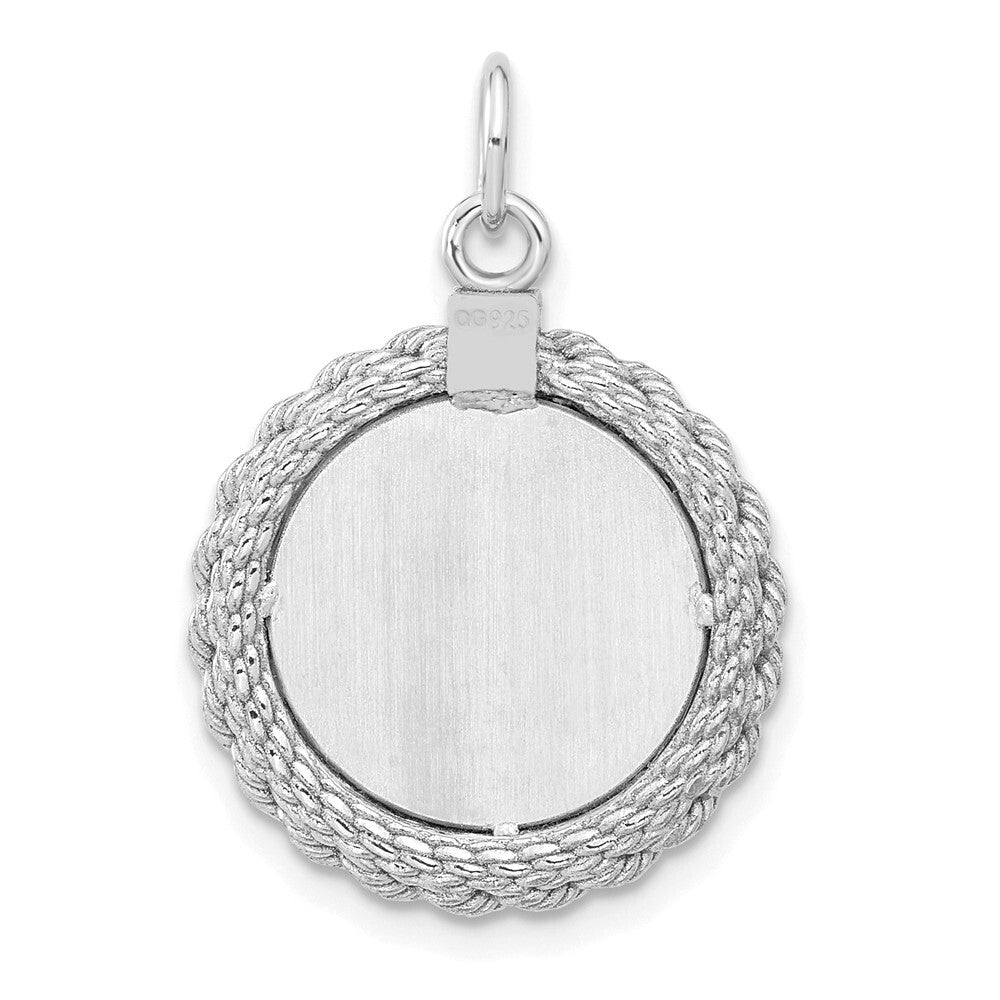 Sterling Silver Rhod-plated Eng. Rnd Rope Polish Front/Satin Back Disc