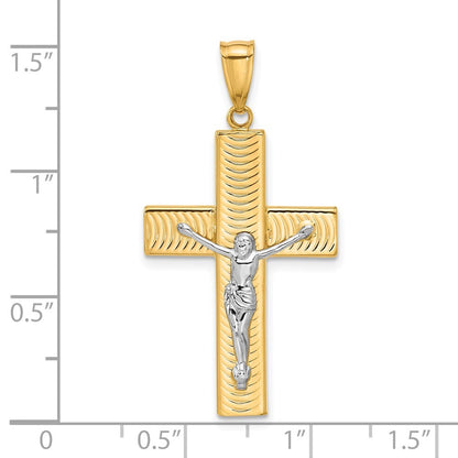 14k Two-tone Gold Polished and Textured Crucifix Pendant for Women