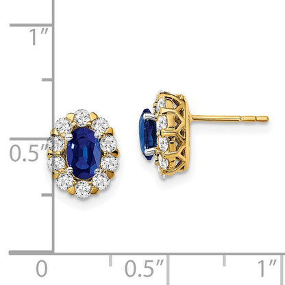 14k Yellow Gold Oval Sapphire and Diamond Halo Stud Earrings
