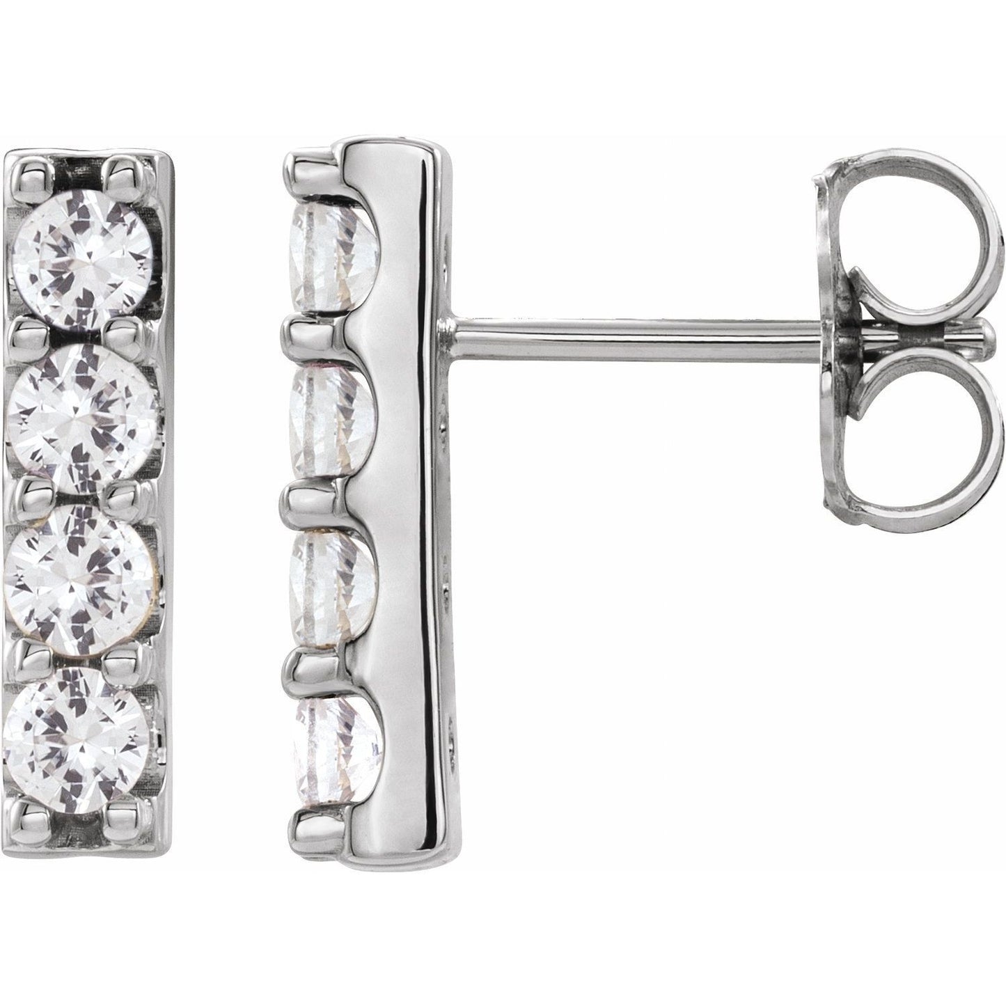 14k White Gold 1/2 CTW Lab-Grown Diamond Bar Stud Earrings Gift for Women