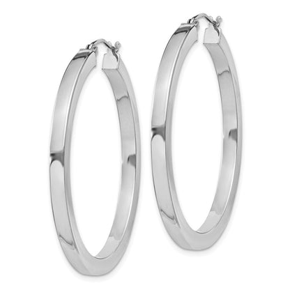 Sterling Silver Rhodium-plated 3x40mm Square Tube Hoop Earrings
