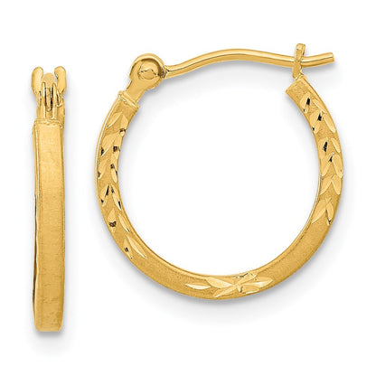 14k Yellow Gold Satin and Polished Diamond Cut Design Hoops