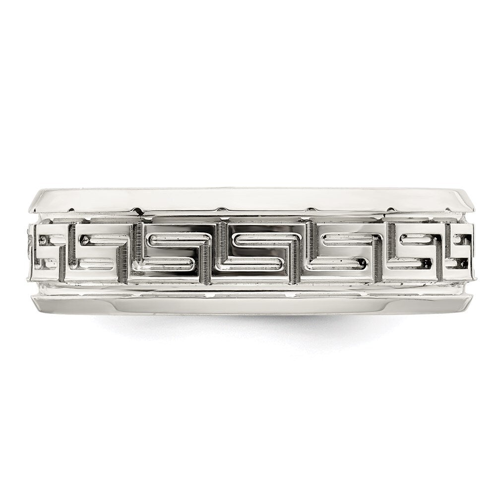 Sterling Silver 6mm Polished Flat Greek Key Beveled Edge Band Ring Size 8