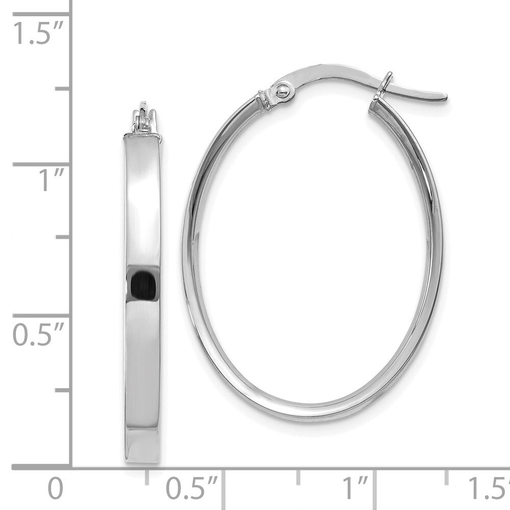 14K White Gold 3mm Oval Hoop Earrings Gift for Women