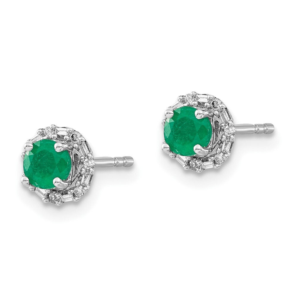14k White Gold Diamond and Emerald Stud w/ Jacket Earrings
