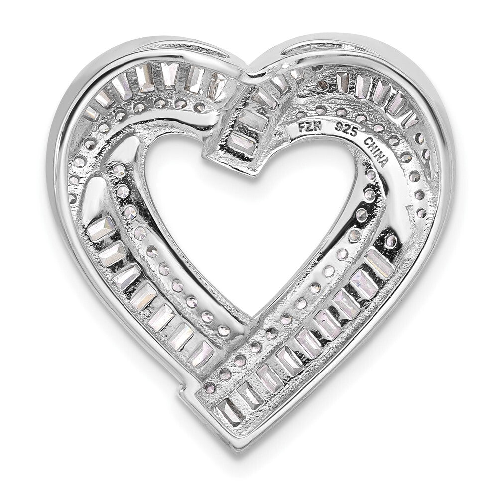 Sterling Silver Rhodium-plated Cubic Zirconia Heart Chain Slide Pendant