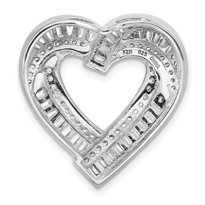 Sterling Silver Rhodium-plated Cubic Zirconia Heart Chain Slide Pendant