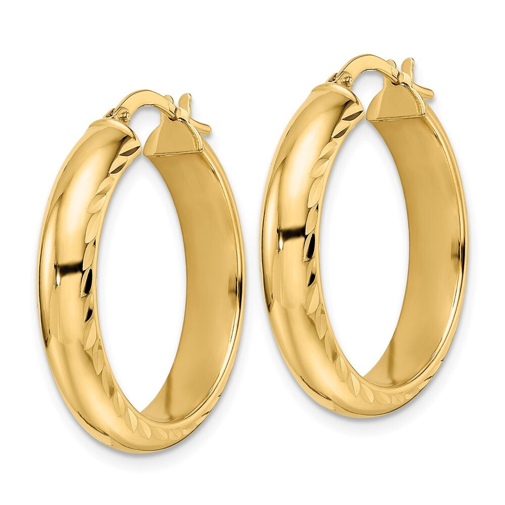 14k Yellow Gold Polished & Diamond-cut Hoop Earrings