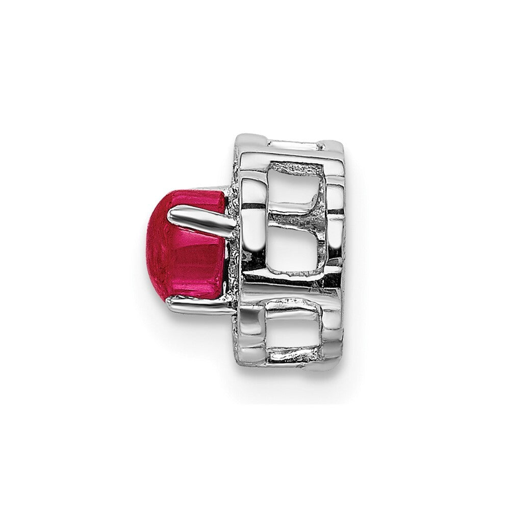 14k White Gold Diamond and Cabochon .38 Ruby Chain Slide Pendant for Women