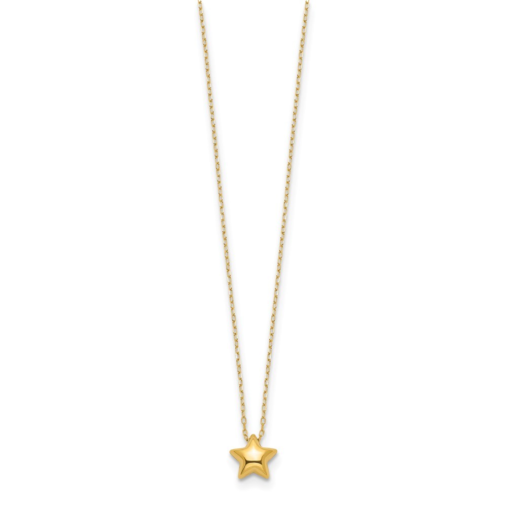 14k Yellow Gold Polished Puffed Star Pendant 16.5 inch Necklace