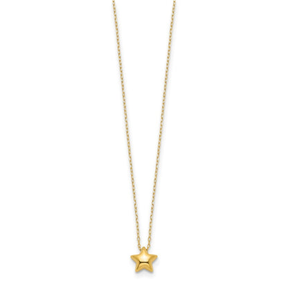 14k Yellow Gold Polished Puffed Star Pendant 16.5 inch Necklace