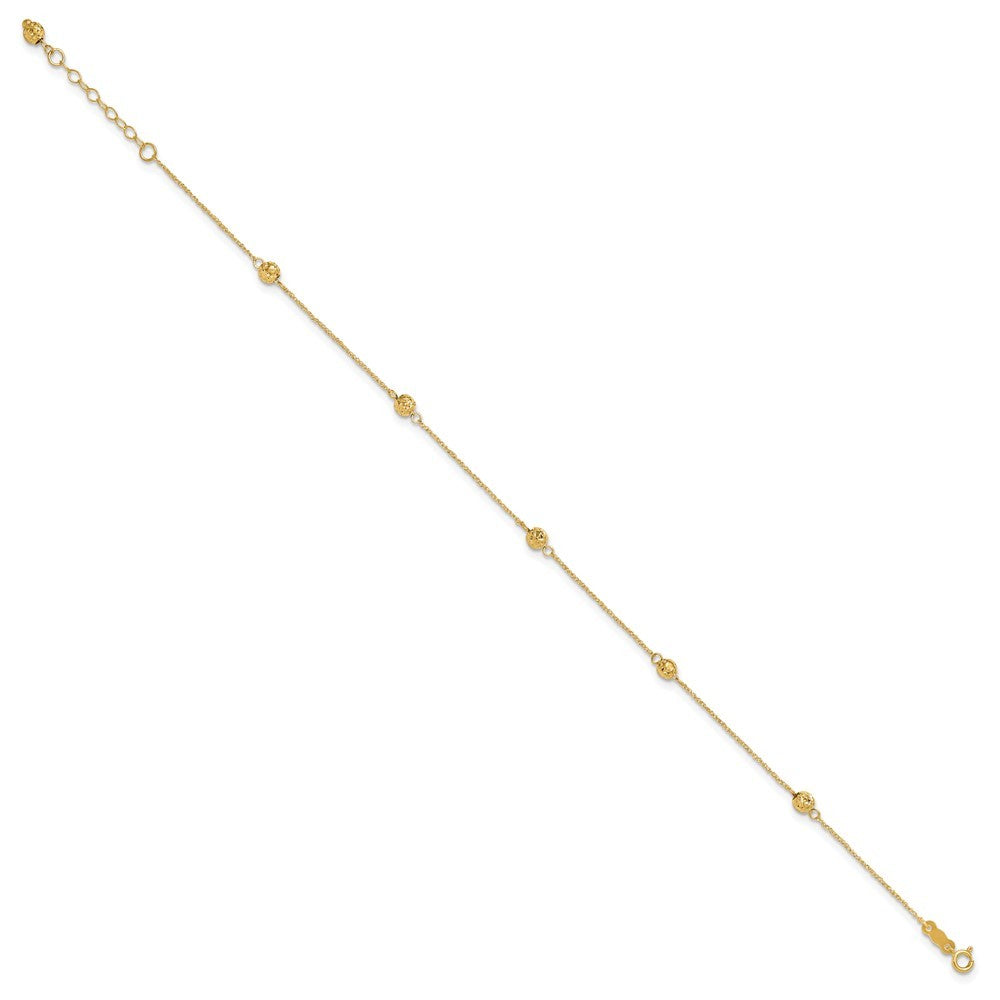 14k Yellow Gold Diamond-cut Beads 5-Station Bead Dangle Extender  10" Anklet
