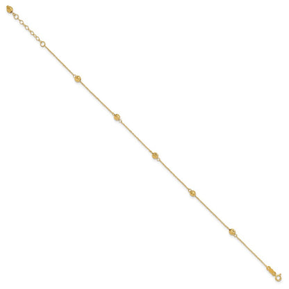 14k Yellow Gold Diamond-cut Beads 5-Station Bead Dangle Extender  10" Anklet