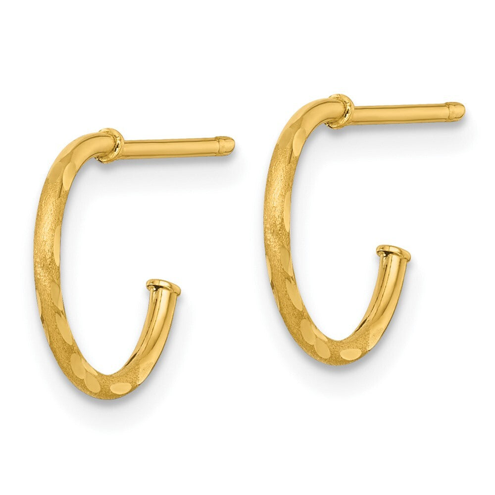 14k Yellow Gold Polished 1.2 x 12mm Diamond-cut Solid C-Hoop Earrings