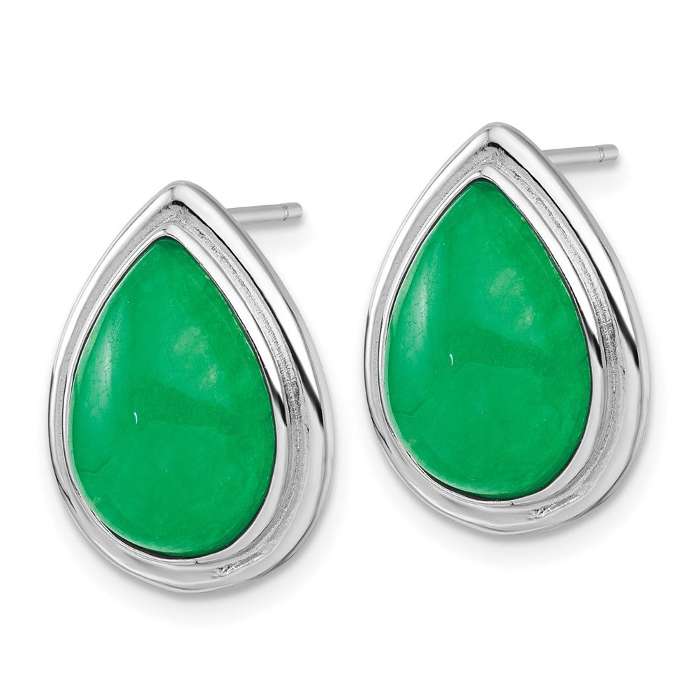 Sterling Silver Polished Pear-Shaped Dyed Jade Quartz Cabochon Earrings