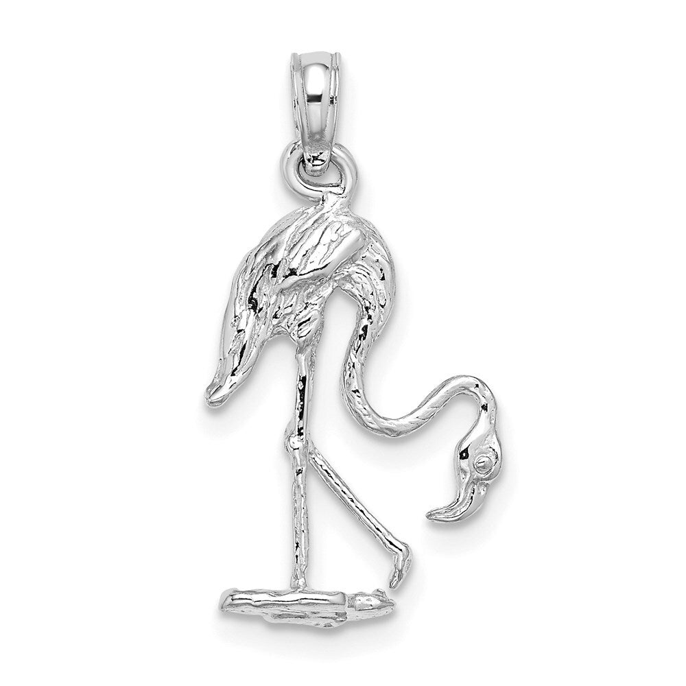 14k White Gold 3-D Textured Flamingo Charm Pendant for Women