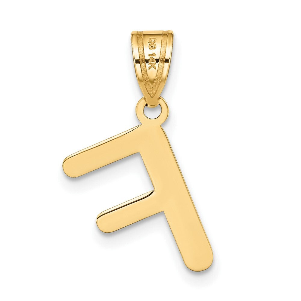 14k Yellow Gold Polished Bubble Letter F Initial Pendant for Women