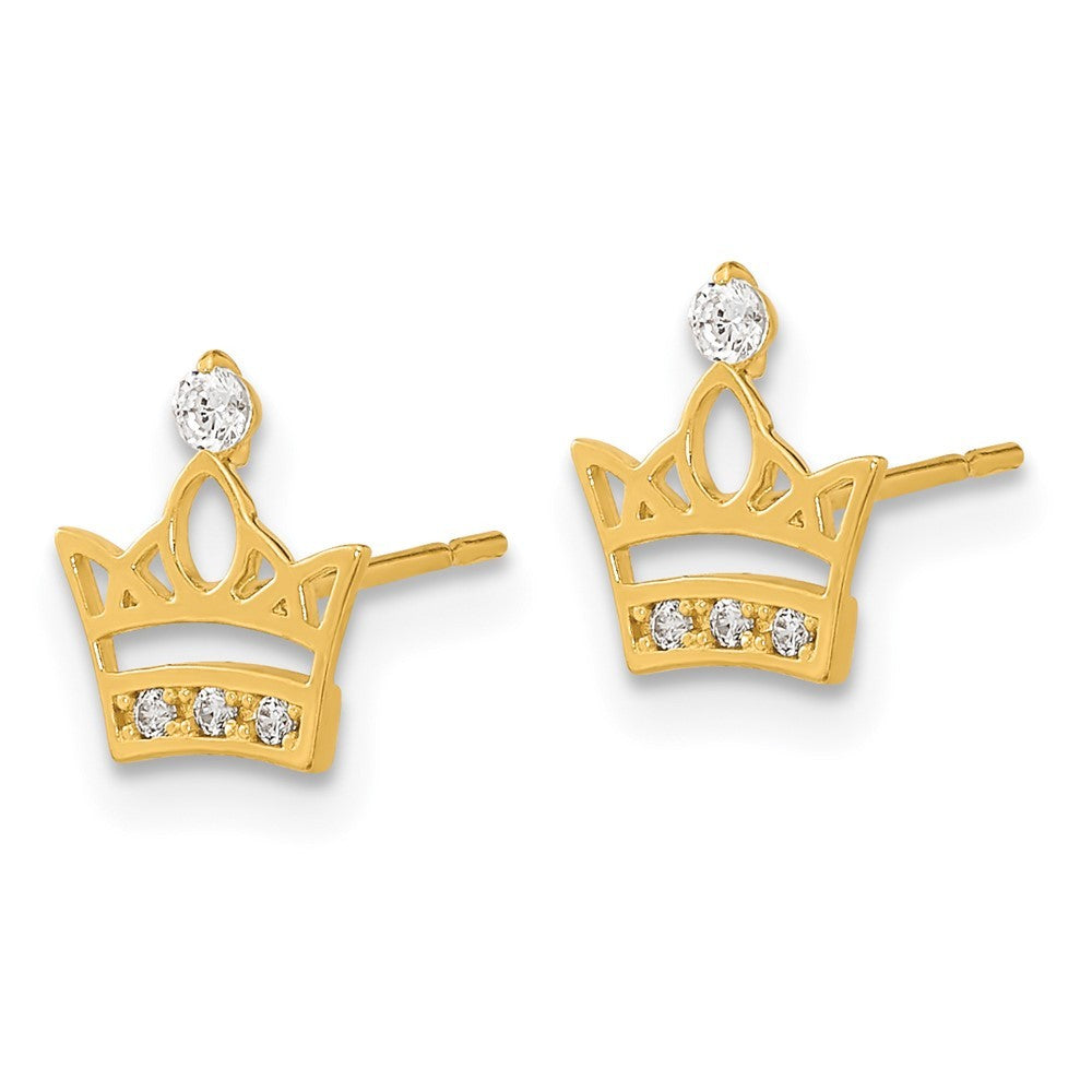 14k Yellow Gold Kids CZ Crown Earrings