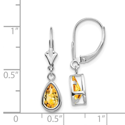14k White Gold 8x5mm Pear Citrine Dangle Earrings Leverback Gift for Women
